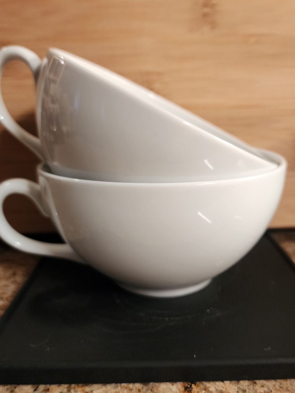 Crate&Barrel White Ceramic Mugs with Handle - Glossy Stackable Set